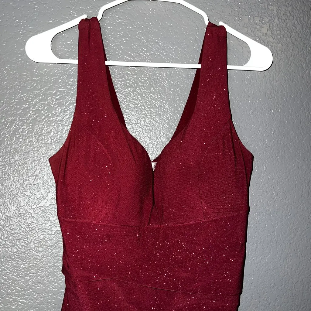 Emerald Sundae Burgundy Glitter Bodycon Dress Large Cocktail Party Dress - Image 7