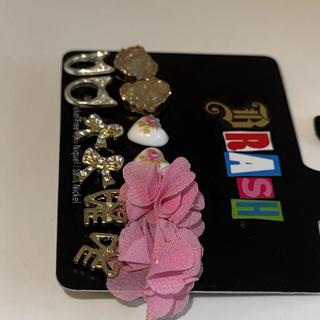 BRASH 6 Pairs Set of Pieced Stud Earrings Bow Heart “Love” Motif - Image 6