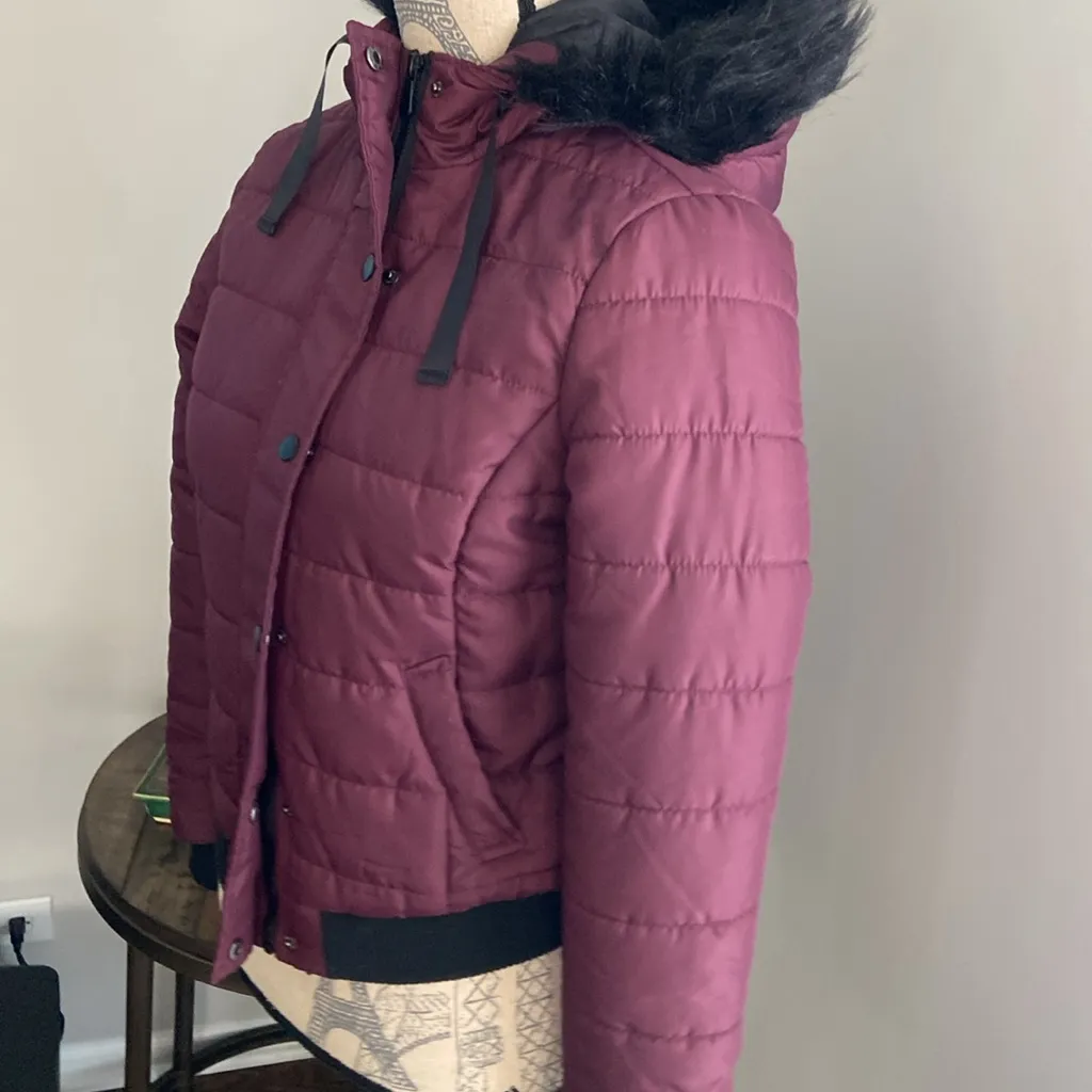 Jou Jou J2 Junior's Maroon Full Zip Winter Jacket Hood w/ Faux Fur Trim … Size undefined - Image 2