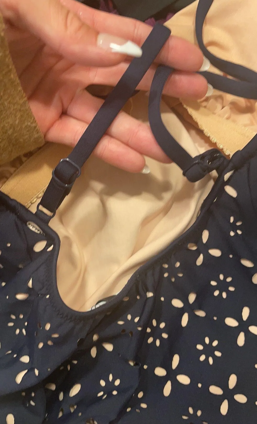 J CREW Navy Blue Beige Eyelet Cutout One-Piece Swimsuit Size 4 - Image 5