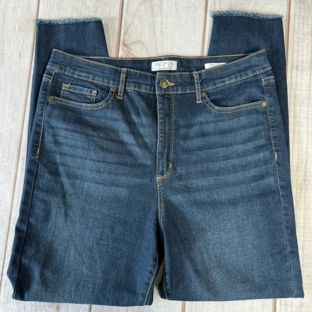 Sofia Vergara Rosa Curvy Ankle Dark Wash Denim Ripped Hem High Waisted Jeans - Image 7