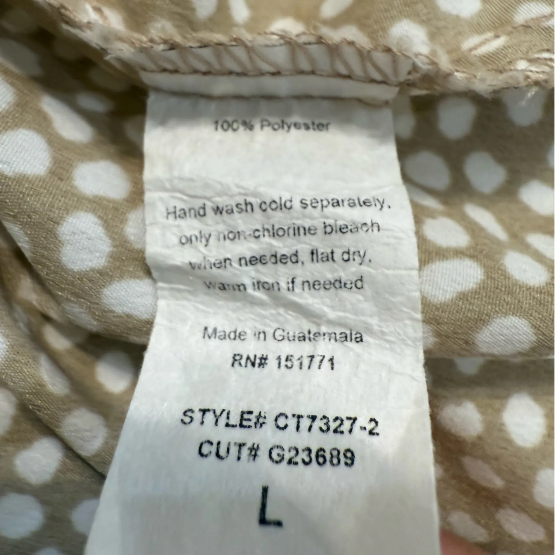 Betsy’s Boutique Shop Blouse. Tan With White Dots. Size L - Image 6