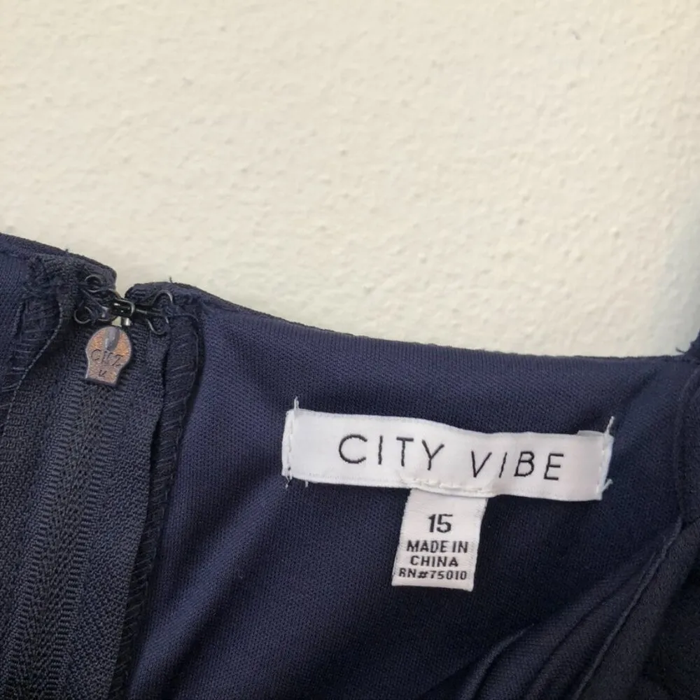 NEW NWT CITY VIBE Solid Navy Blue Mini Fit & Flare Dress Party Wedding JUNIORS - Image 6