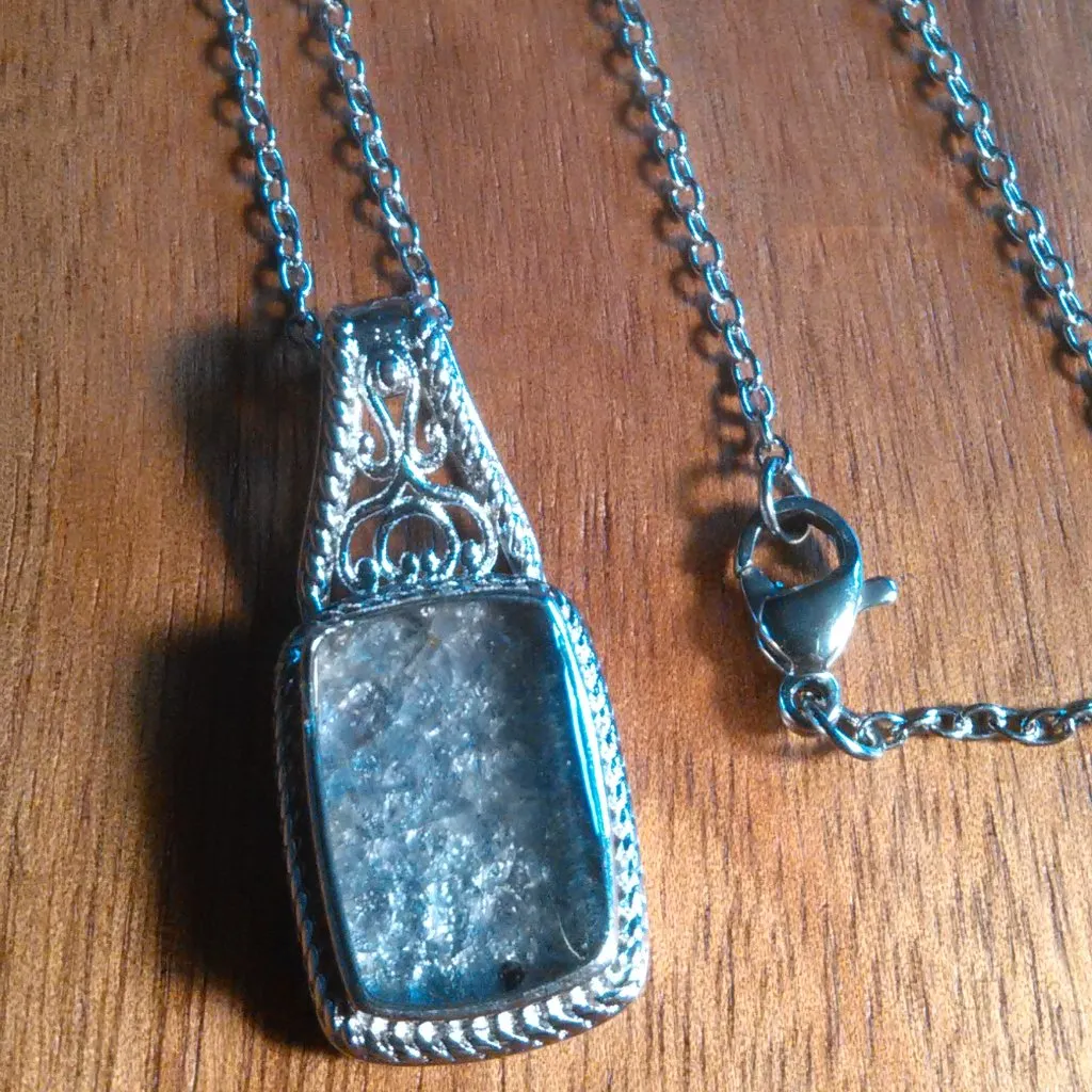 Matrix Tanzanite Solitaire Platinum over Copper Pendant Stainless Steel Necklace - Image 3