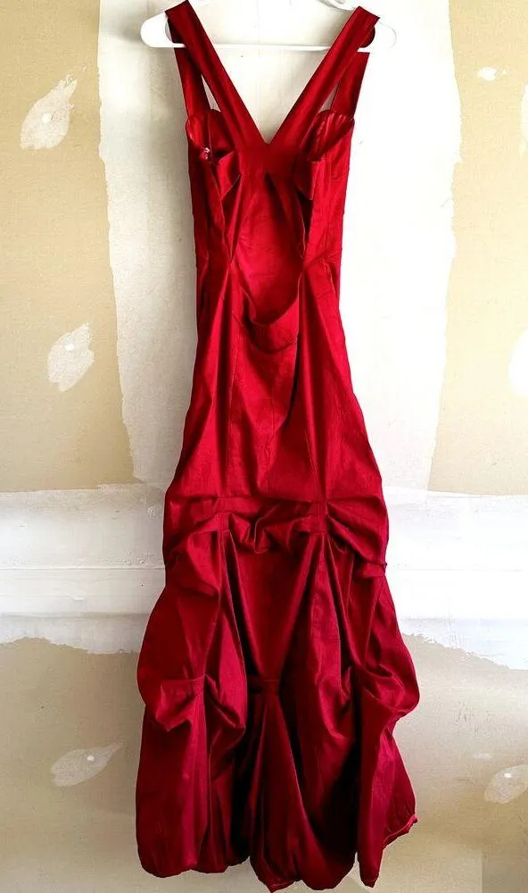 VTG Jessica McClintock Evening Gown Plunge V Sweetheart Neck Ruffle Prom Red 4 - Image 7