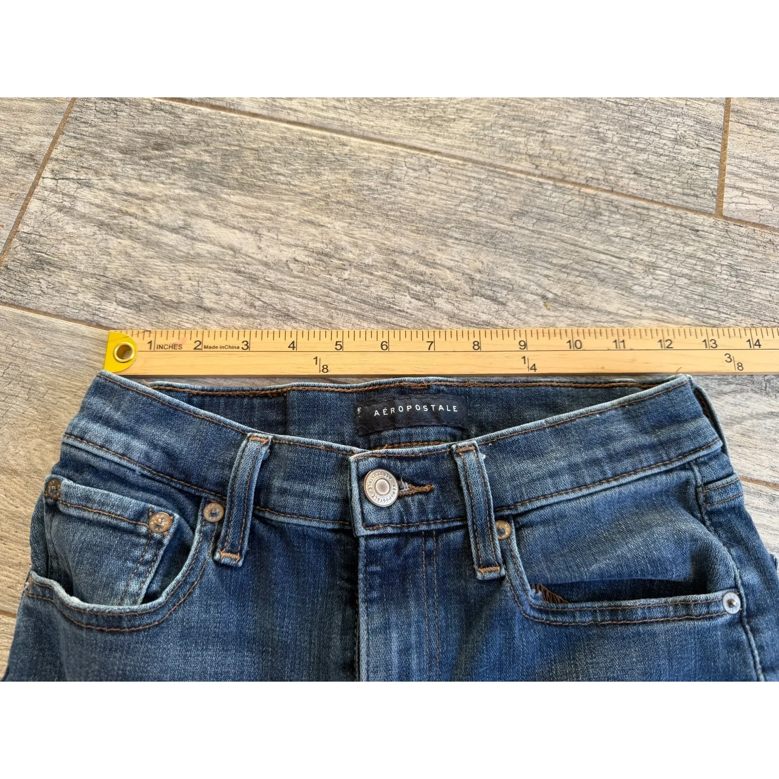 Aeropostale Denim Jeans size 4 Womens Wide leg boot bootcut Stretch Y2K Boho Blue - Image 5