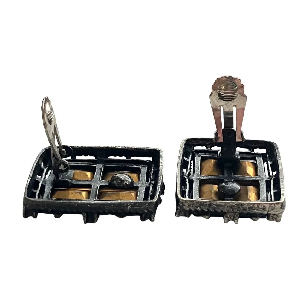 Vintage 50s Signed Sarah Coventry Midnight Magic Black Smoky Stone Clip Earrings - Image 8