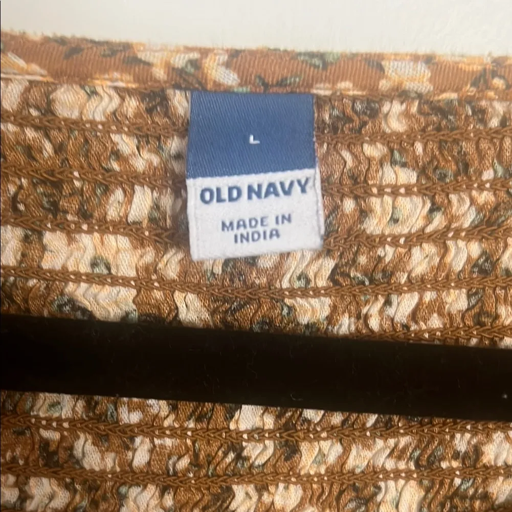 Old Navy Brown Floral Peplum Blouse – Boho Cottagecore Long Sleeve Top (L) - Image 2