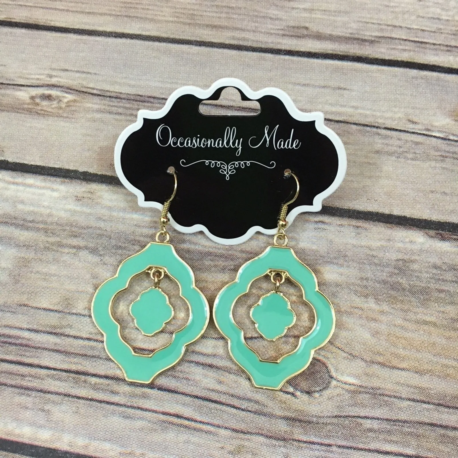 Occasionally Made Enamel Dangle Earrings Green Goldtone Gold Tone‎ - Image 4