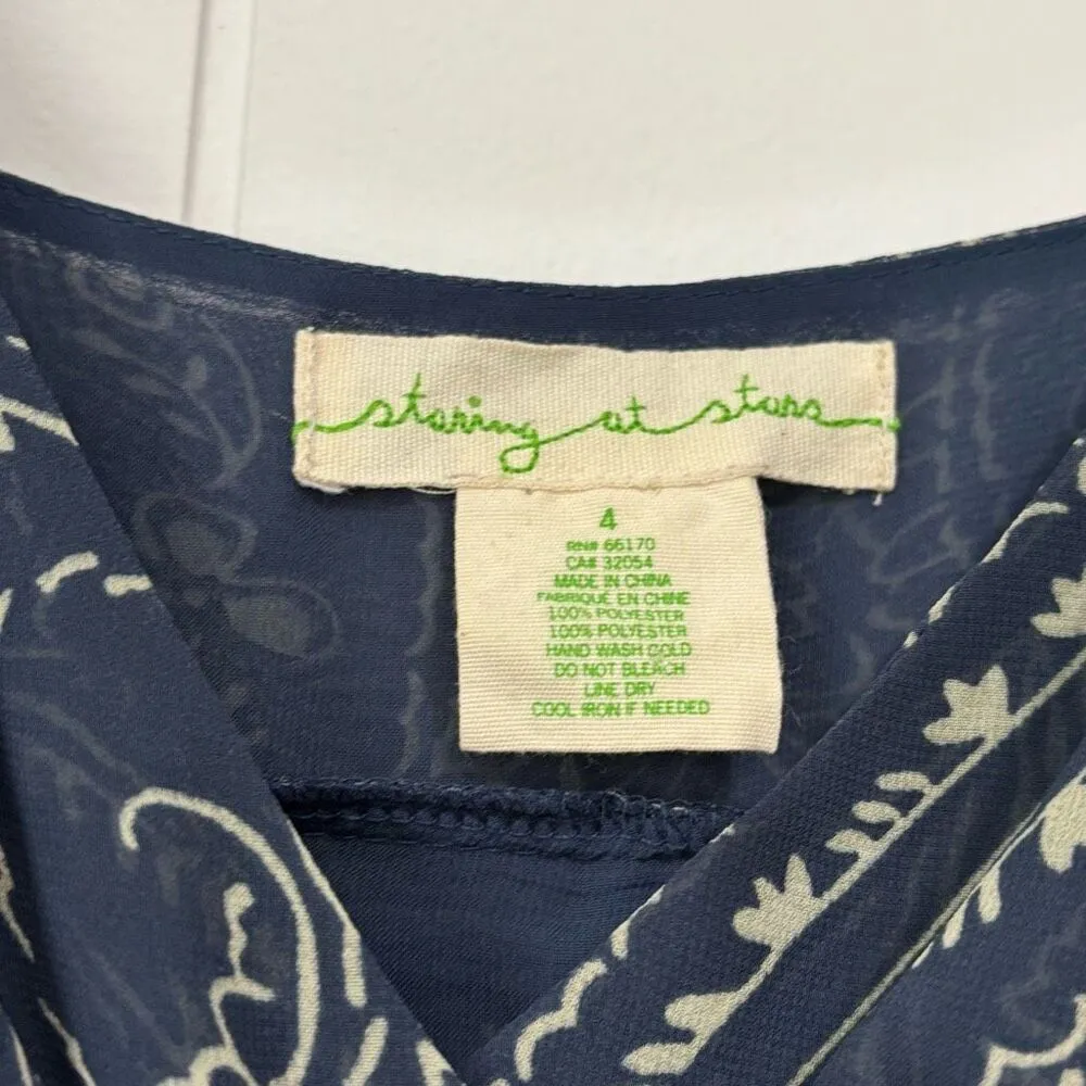 Anthropologie Staring at Stars Blue‎ Paisley Floral Chiffon Strappy Mini Dress 4 - Image 2