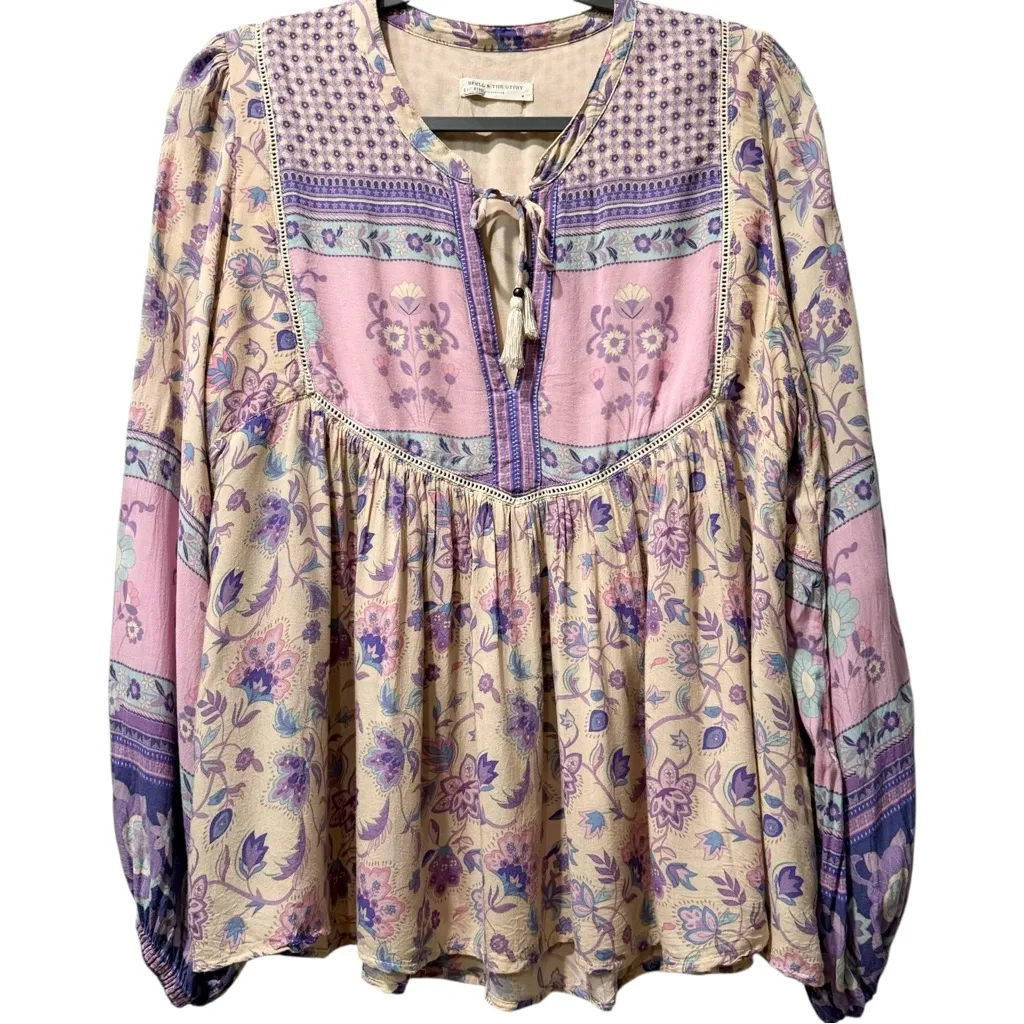 Spell & The Gypsy Portobello Road Blouse Lavender / Pink Flowy Floral Boho Top M Purple Size M - Image 4