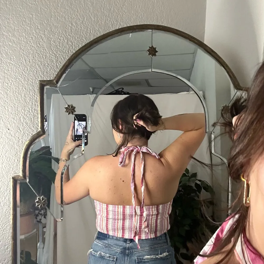 Loft Stripe Convertible Halter Tank Top Stripe Pink Size Small - Image 4