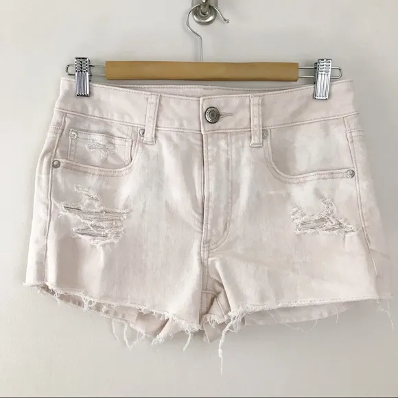 American Eagle AE Pink Tie Dye Hi Rise Shortie Ripped distressed jean shorts 8 - Image 9