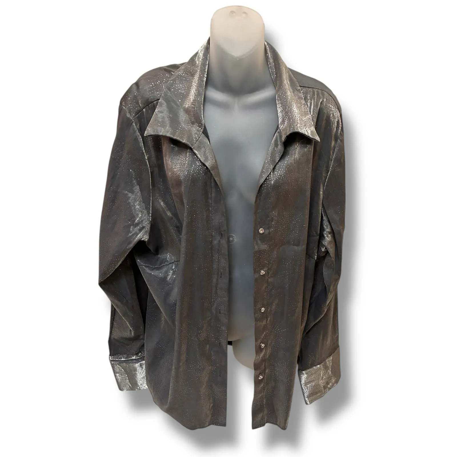 Ashley Stewart rhinestone metallic button down blouse - Image 4