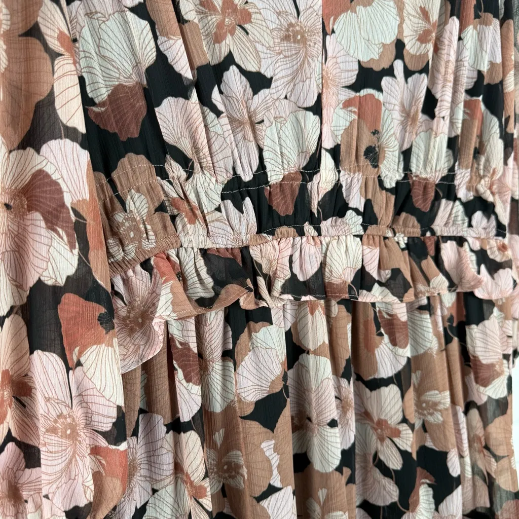 Maison Tara Black Pink Floral Dress Ruffle Waist Tiered Skirt Elastic Cuffs 12 - Image 7