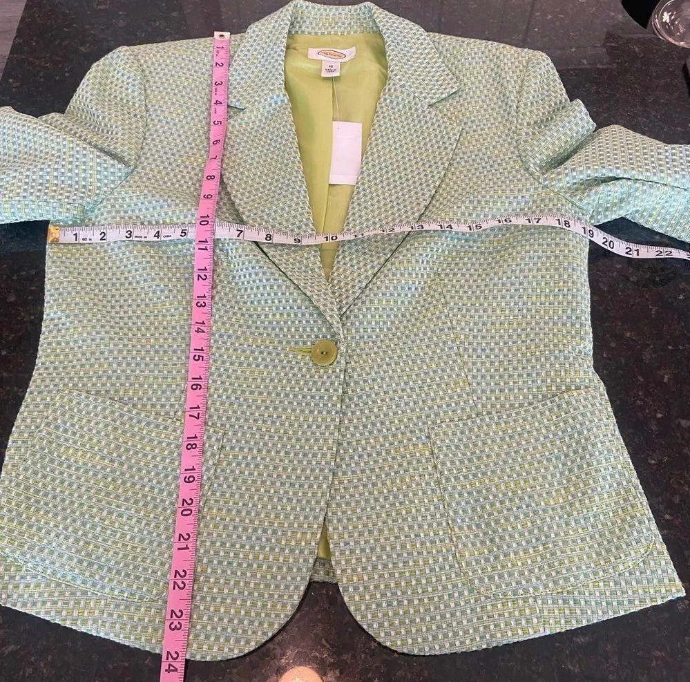 Talbots Green Tweed Boucle Blazer Jacket Size 10 Single Button NWOT - Image 12