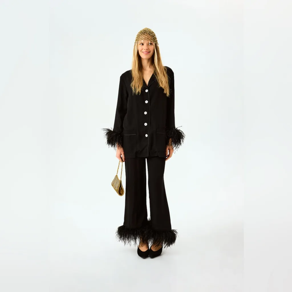 Sleeper Party Pajamas Set Feathers Black Medium - Image 9