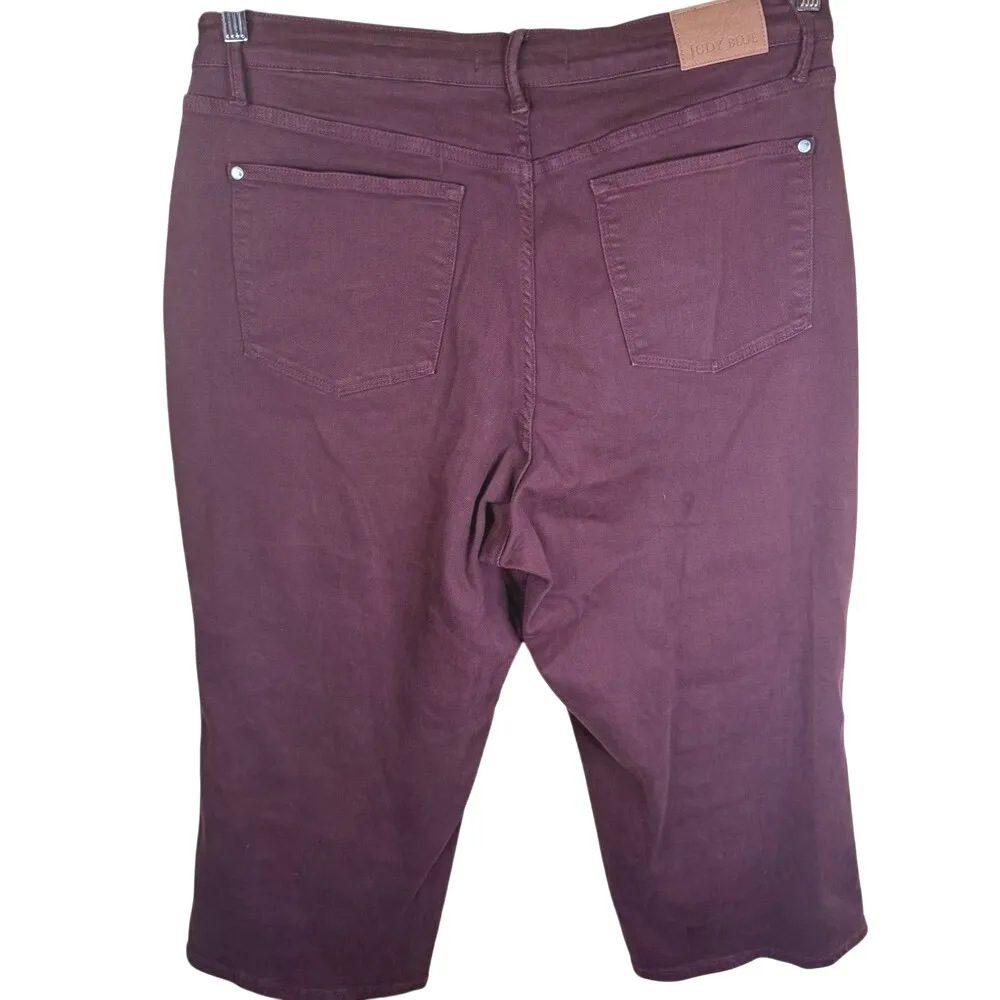 Judy Blue Tummy Control Oxblood High Rise Wide Leg Crop‎ Jeans Plus Size 18 W - Image 8