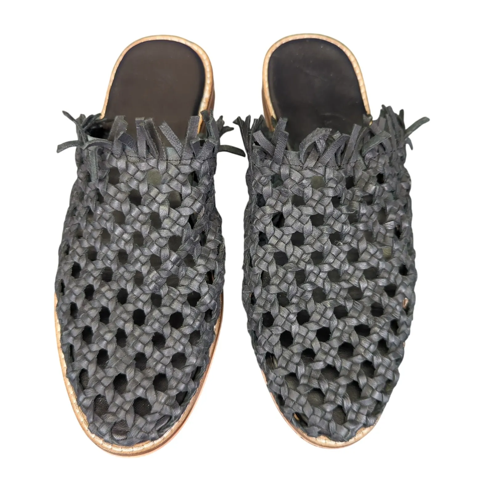 Free People Mirage Woven Leather Mules 38 Womens 7.5 Fringe Slip On Slides Flats - Image 3