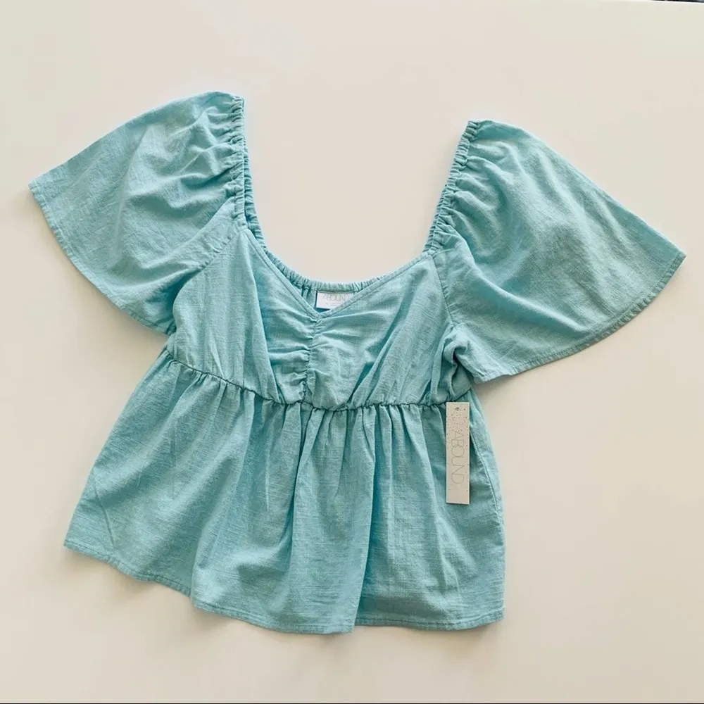 Abound Nordstrom Cyan Blue Y2K Babydoll Short Sleeve Cotton Shirt XS - Image 11