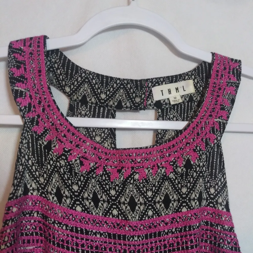 THML Jameson Embroidered Maxi Dress Black Pink Boho Festival Size M - Image 3