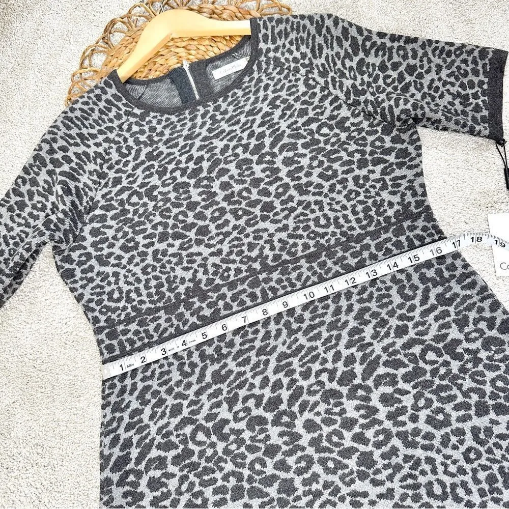 NWT Calvin Klein Leopard Spot Print Knit Bodycon Midi Dress Short Sleeve Chic - Image 13