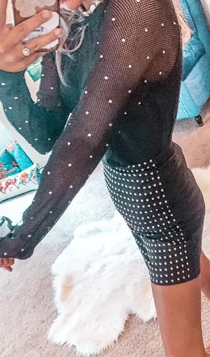 Rhinestone Fishnet Long Sleeve Shirt Size M - Image 2