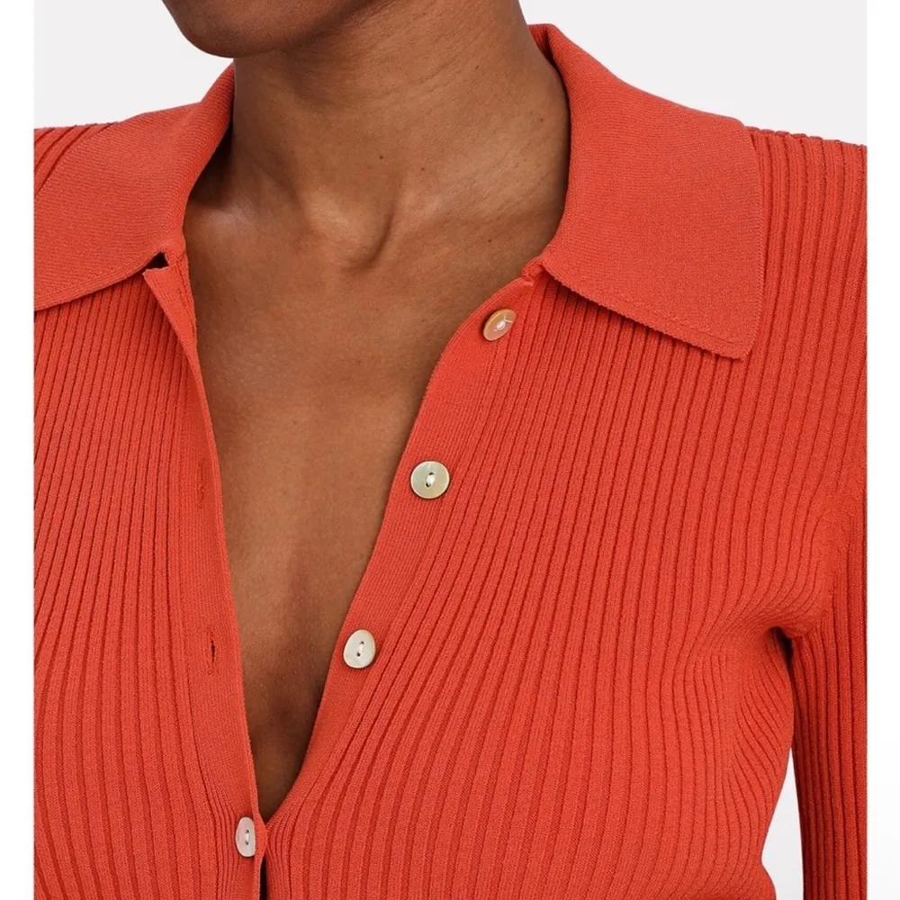 LE ORE BANDIER NEW Orange Ribbed Knit Rimini Button Down Cardigan Sweater Top - Image 3