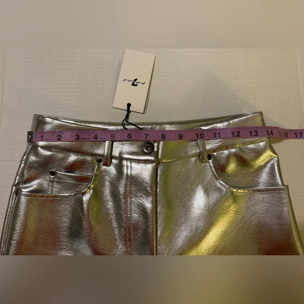 7 For All Mankind Faux Leather Silver Metallic Straight Leg Pant - Image 11