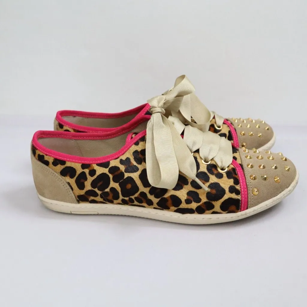 London Sole Jane Winkworth Cheetah Hair Studded Sneakers Big Bow Size 40‎ US 9.5 Brown - Image 2