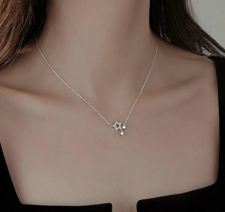 CZ Star Pendant Necklace for Women Silver - Image 5