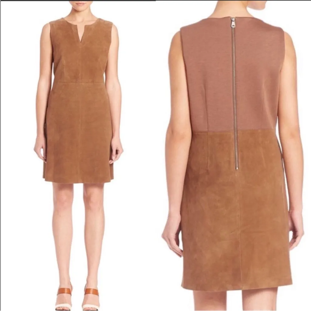 Max Mara Suede Sleeveless Dress Size 14 US Tan Brown - Image 2