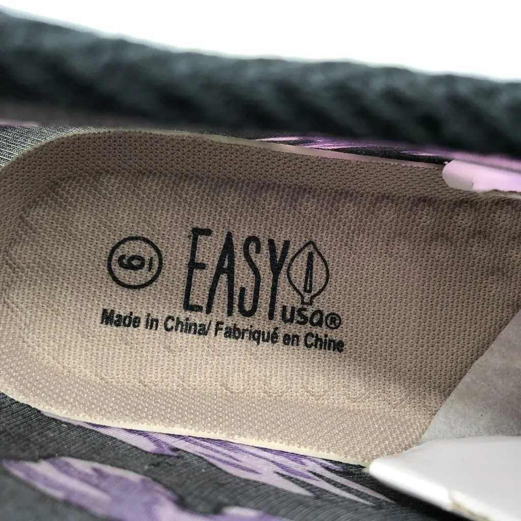 Easy USA Womens Rain Booties Rubber Slip On Floral Black Purple Size 6 - Image 5