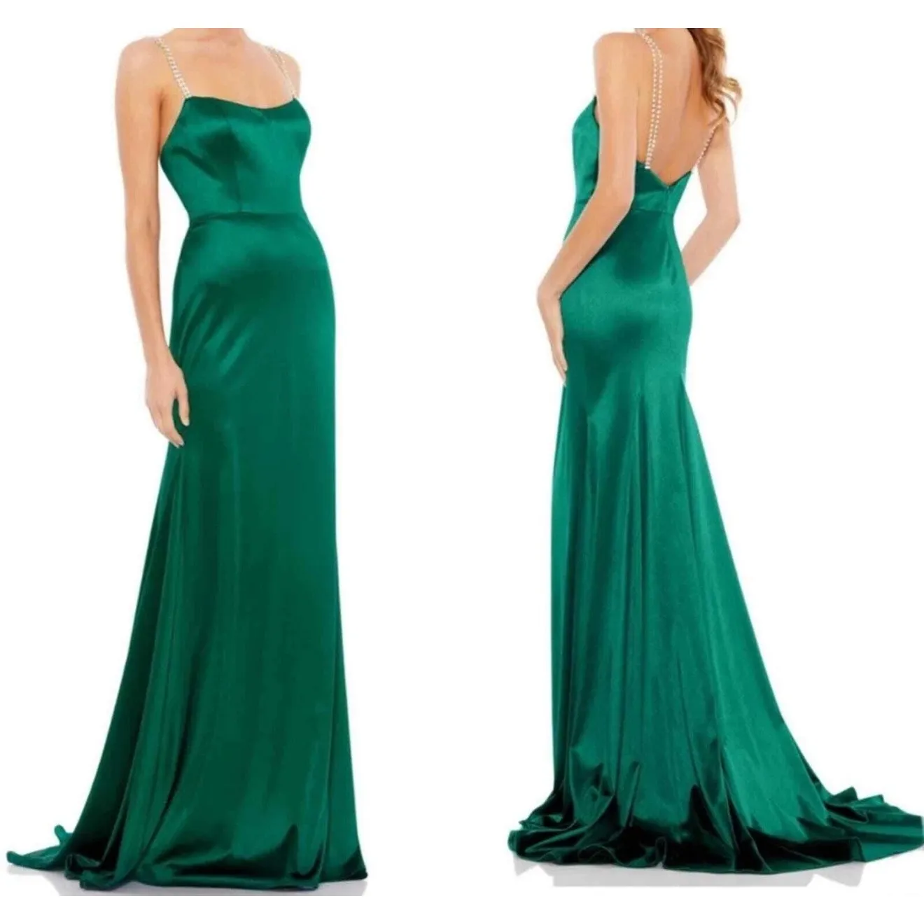 New! leena Mac Duggal 12428
Charmeuse Rhinestone Trumpet Gown Emerald Sz 6 $398 - Image 3