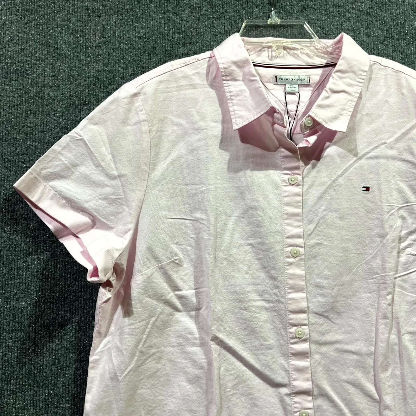 Tommy Hilfiger Shirt Womens 2XL Pink Cotton Embroidered Logo Casual Button Up - Image 2