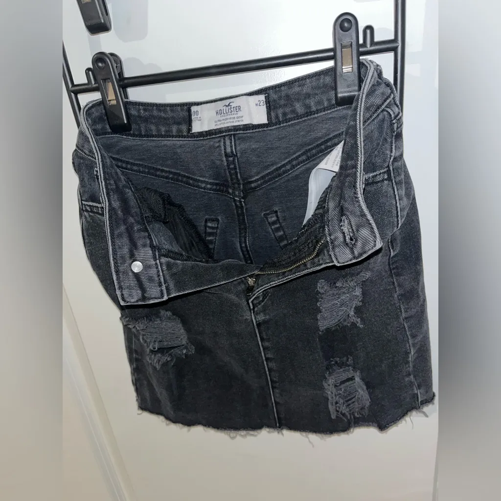 Hollister Y2K Mall Goth Grunge Whimsigoth Black Denim Frayed Mini SkaterSkirt 00 - Image 6