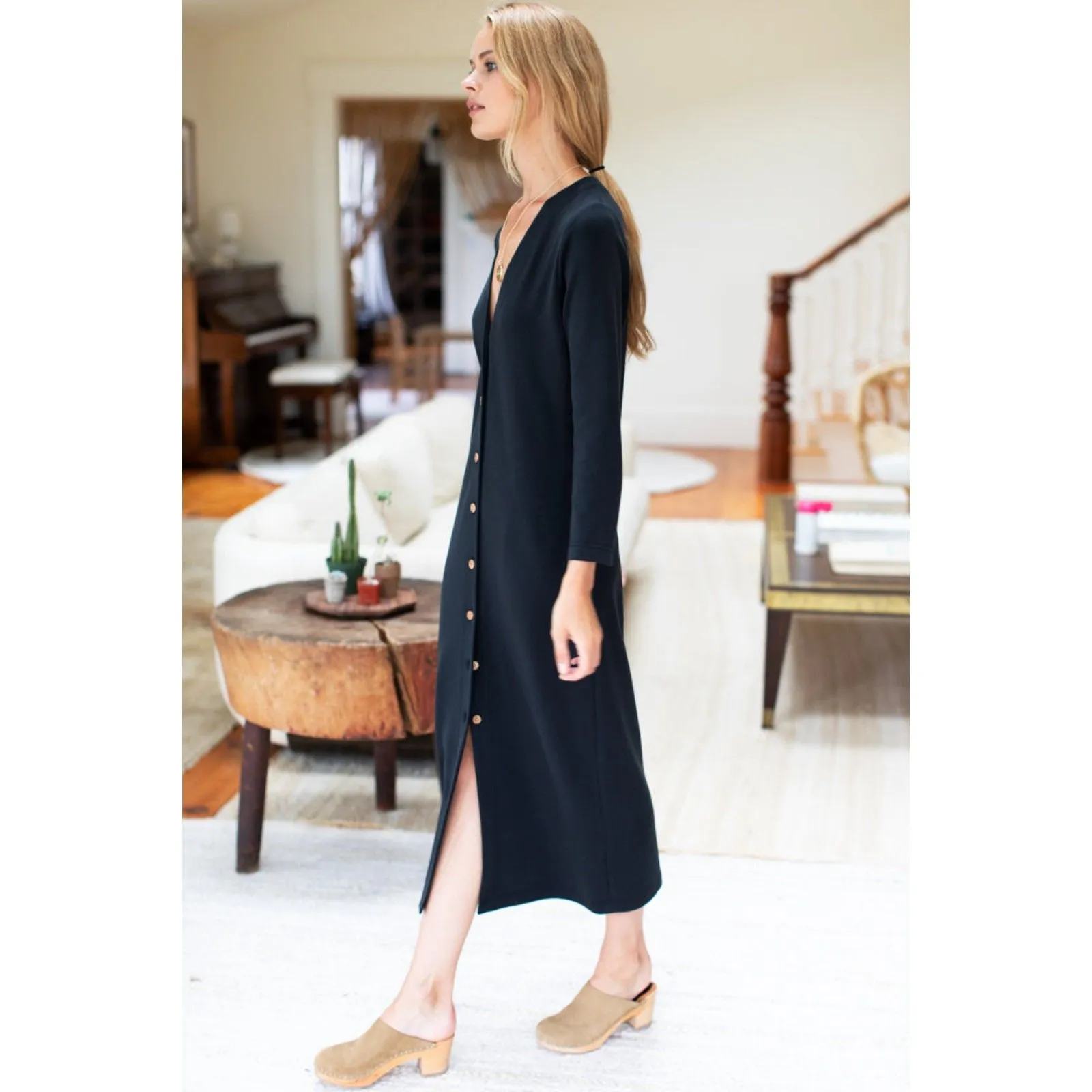 Emerson Fry Long V Neck Midi Dress Size XS Black - Image 2