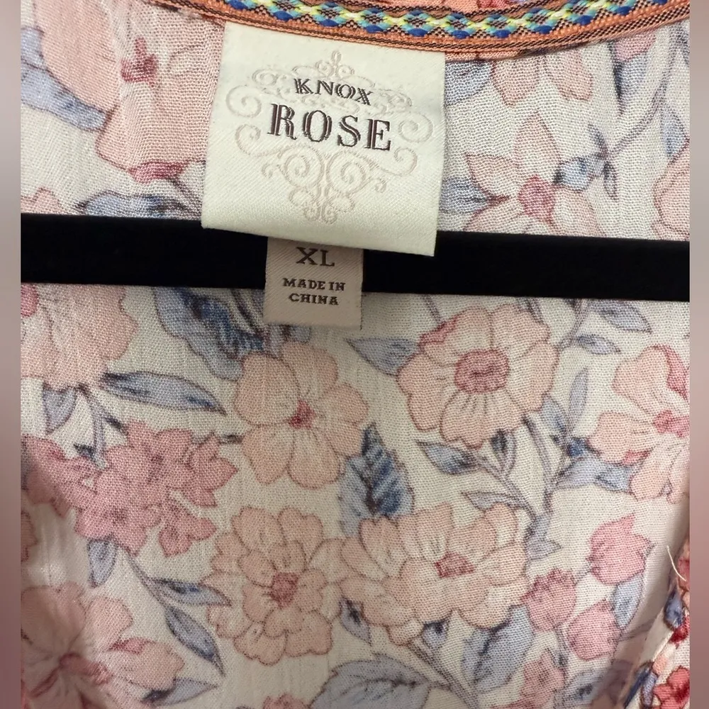 KNOX ROSE Pink Blue Floral Tiered Flutter Sleeve Lightweight Dress XL - Image 10