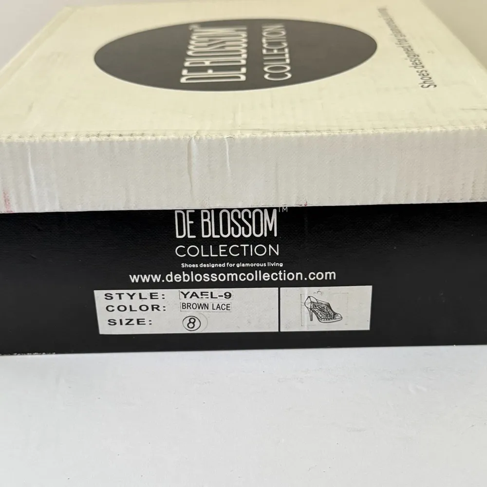 Gold Lace Stiletto Heel Size 8 Sparkly Dress Shoes Zip Back Party Peep Toe Heels - Image 7