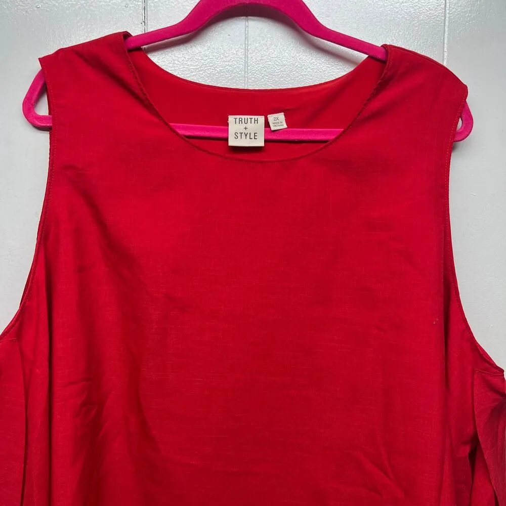Truth & Style Womens Top 2X Shark Bite Hem Party Cocktail Event Holiday Romantic Red - Image 3