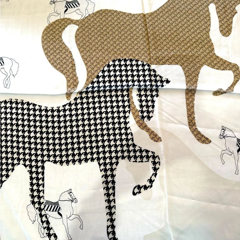 Women’s 70x70 cm square white horse pattern scarf - Image 2