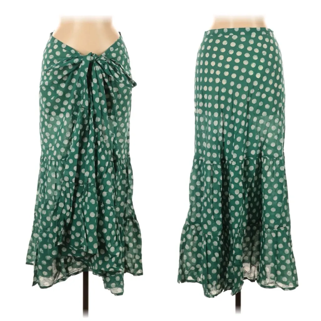 MATTA NYC Kali Ambu Wrap Skirt, Green & White Polka Dot Cotton Ruffle sz. M/L - Image 16