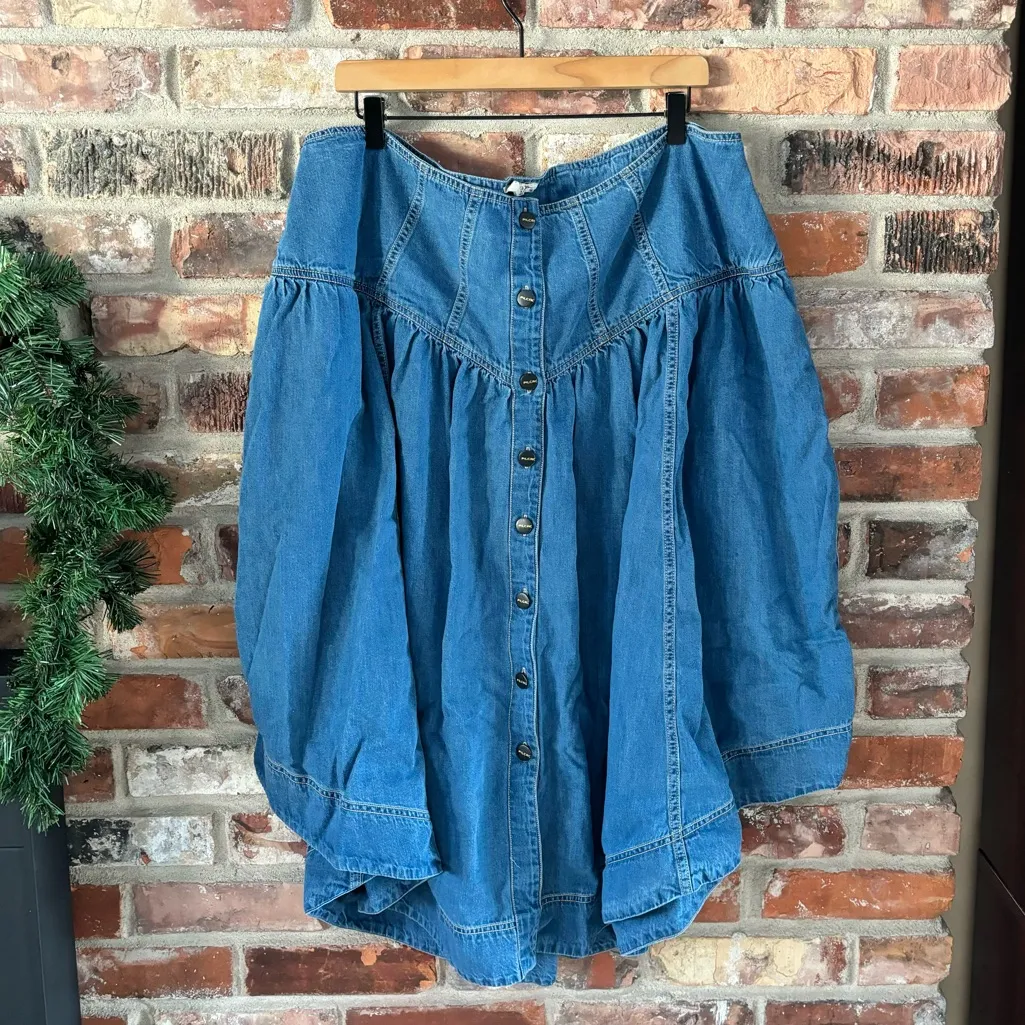 Pilcro Anthropologie Plus Basque Waist Denim Midi Skirt, 18W - Image 2