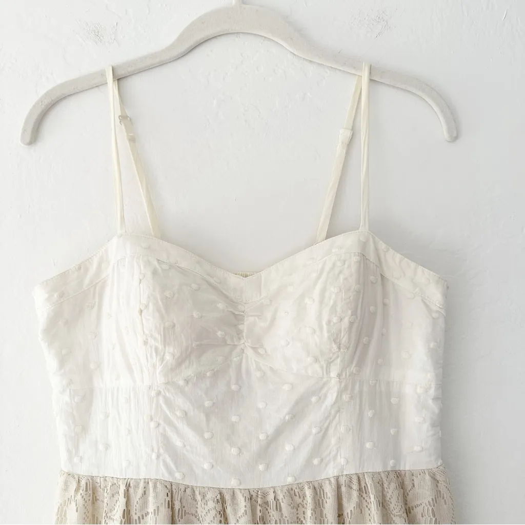 American Eagle Outfitters Cream Lace Bustier Boho Smocked Swiss Dot Dress | M - Image 4