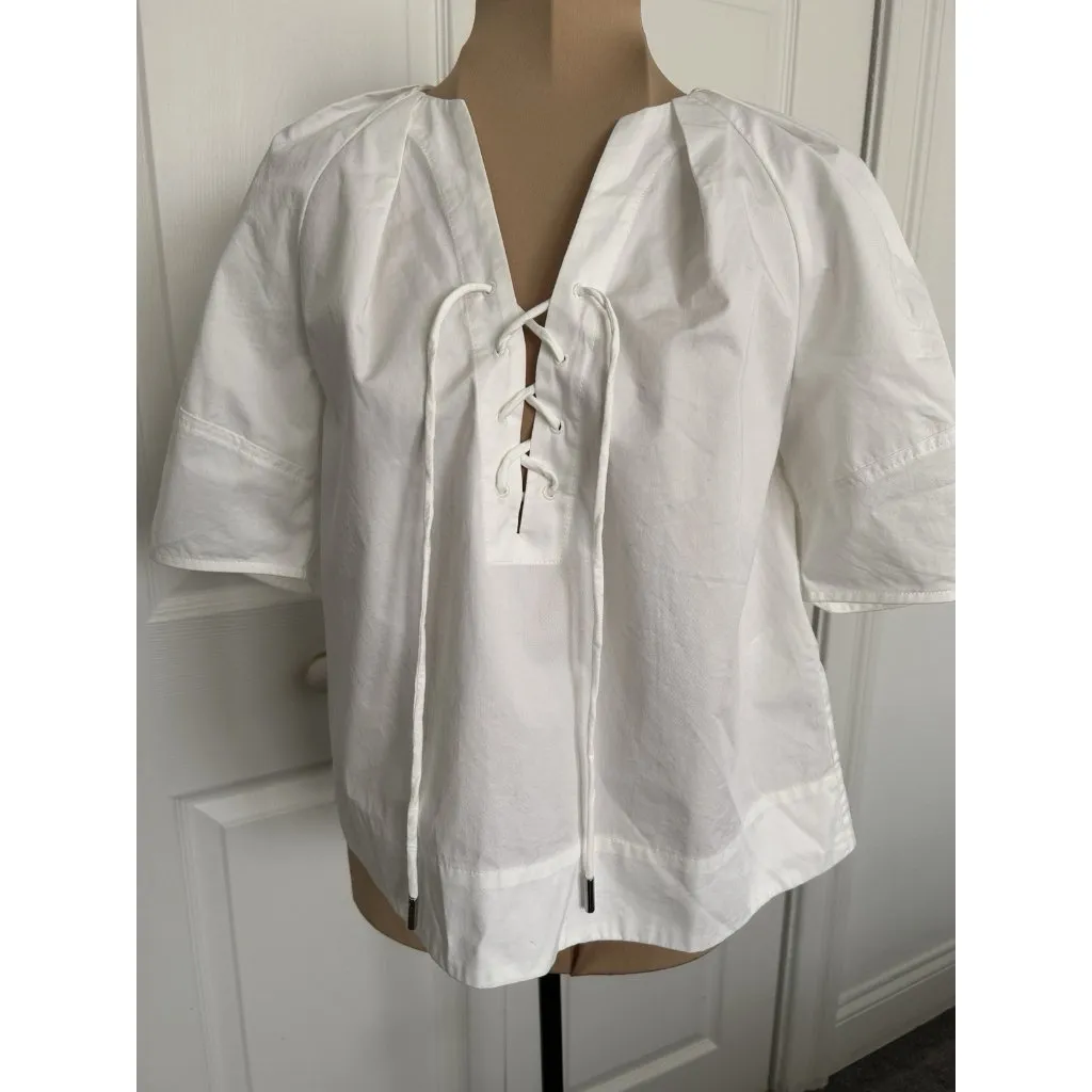 Madewell $98 Womens Short Sleeve Poplin Lace Up Top in White Size XXS #NW070 - Image 5