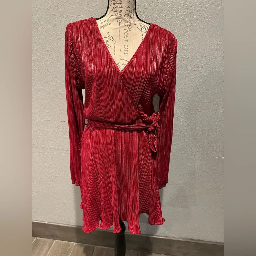 BARDOT NEW with tags 
Belissa Belted Pleated Dress Elegant Red Wrap Dress - Image 4