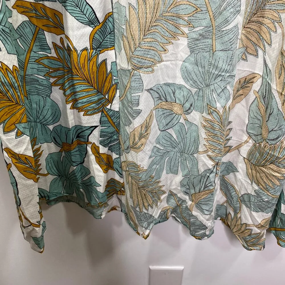 Palm Tree Tropical Print Open Front Cardigan Long Duster One Size Boho Hippie Blue - Image 6