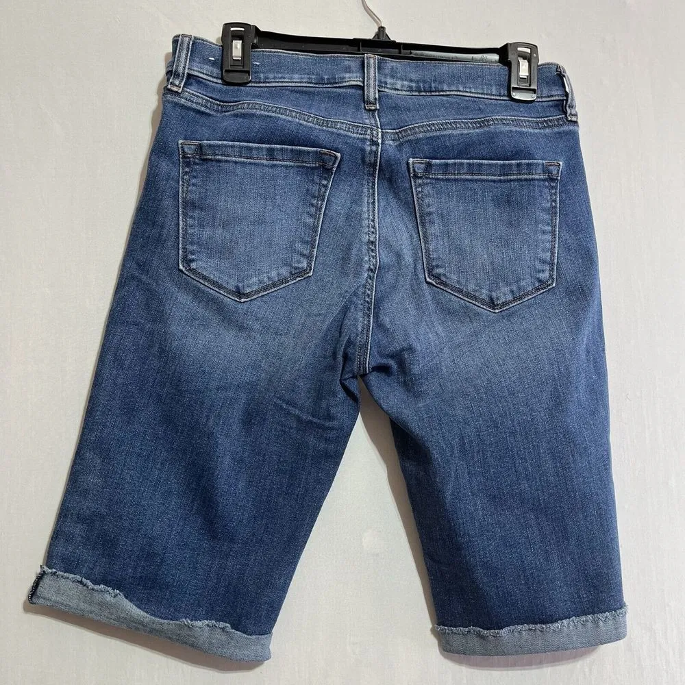 Loft Outlet Capri Shorts Women 4 Blue Denim Distressed Pockets Med‎ Wash Cuffed - Image 2