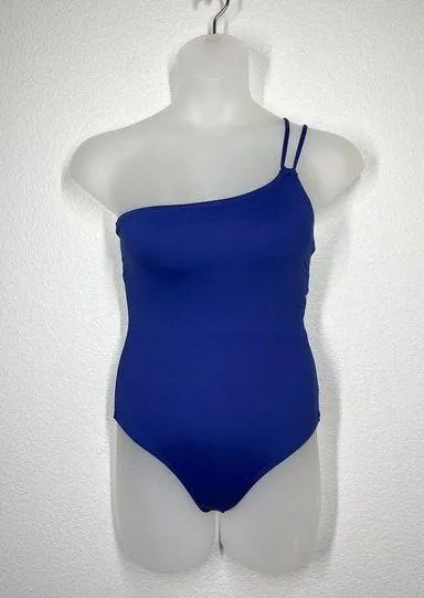 La Blanca 8 Island Goddess Lace Back One Shoulder One Piece Swimsuit Blue - Image 1