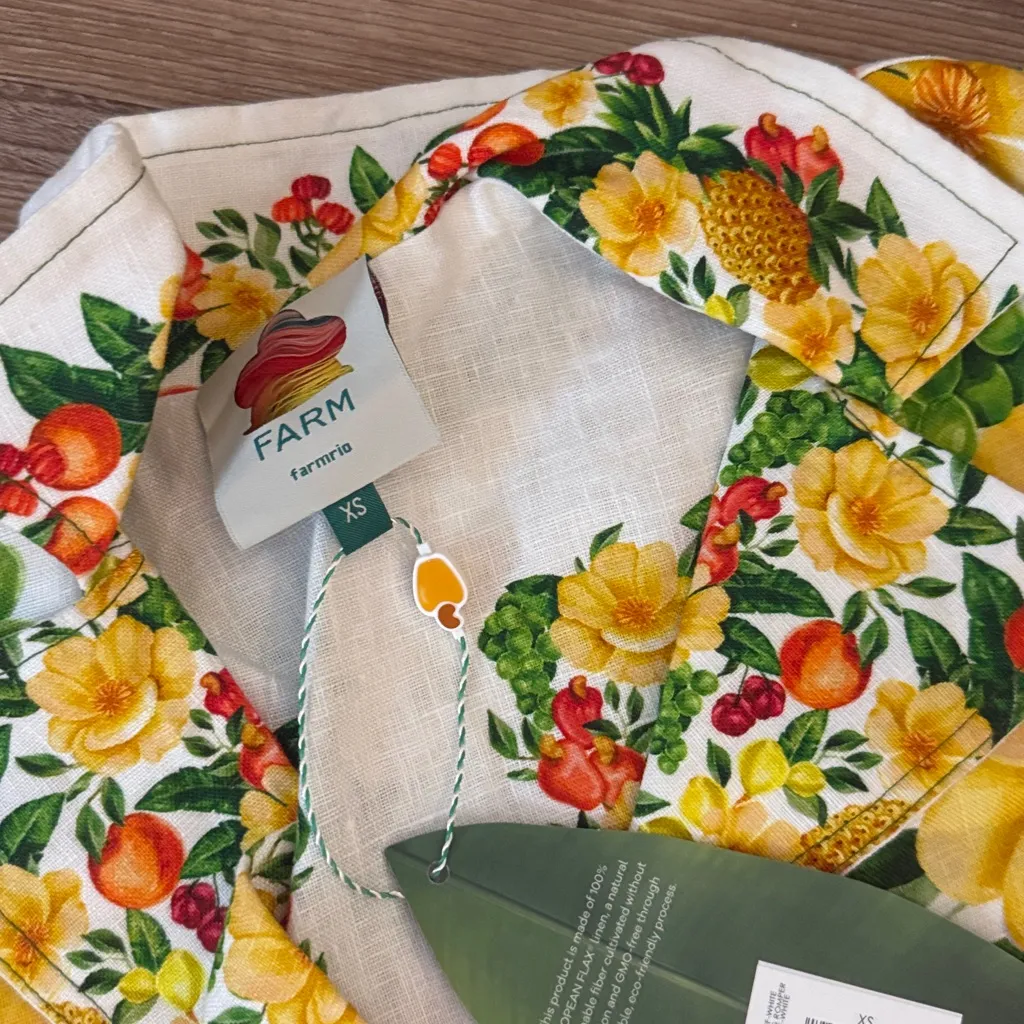 NWT FARM RIO Off-White Picnic Flowers Euroflax™ linen Premium Linen Romper - Image 7